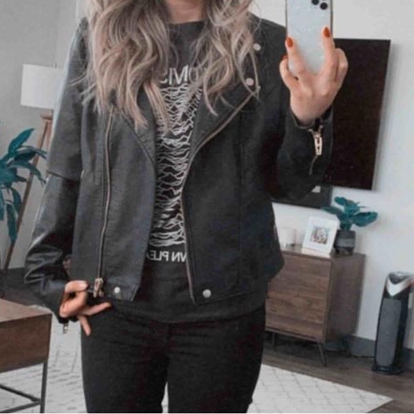 Blank NYC Life Changer Moto Faux Leather Jacket Black Rose Gold XL - Picture 12 of 14